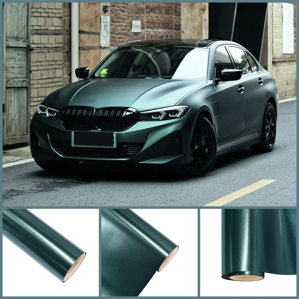 Premium Metallic Matte Black Green PET Wrap Vinyl Film Car Whole Body DIY Decal Protective Cover Sticker Auto Tuning Accessories