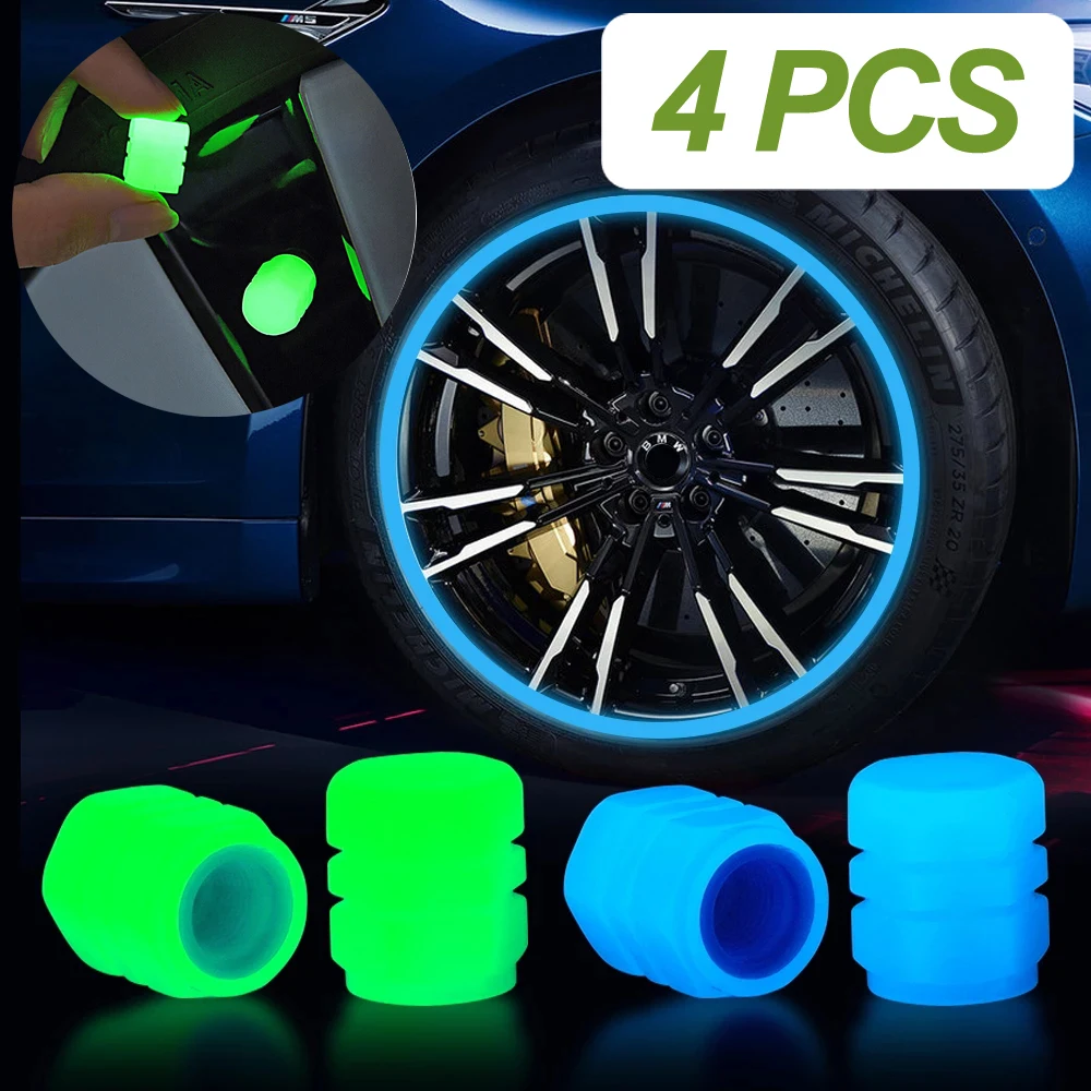 4Pcs Fluorescent Tire Valve Cover Caps for Cars