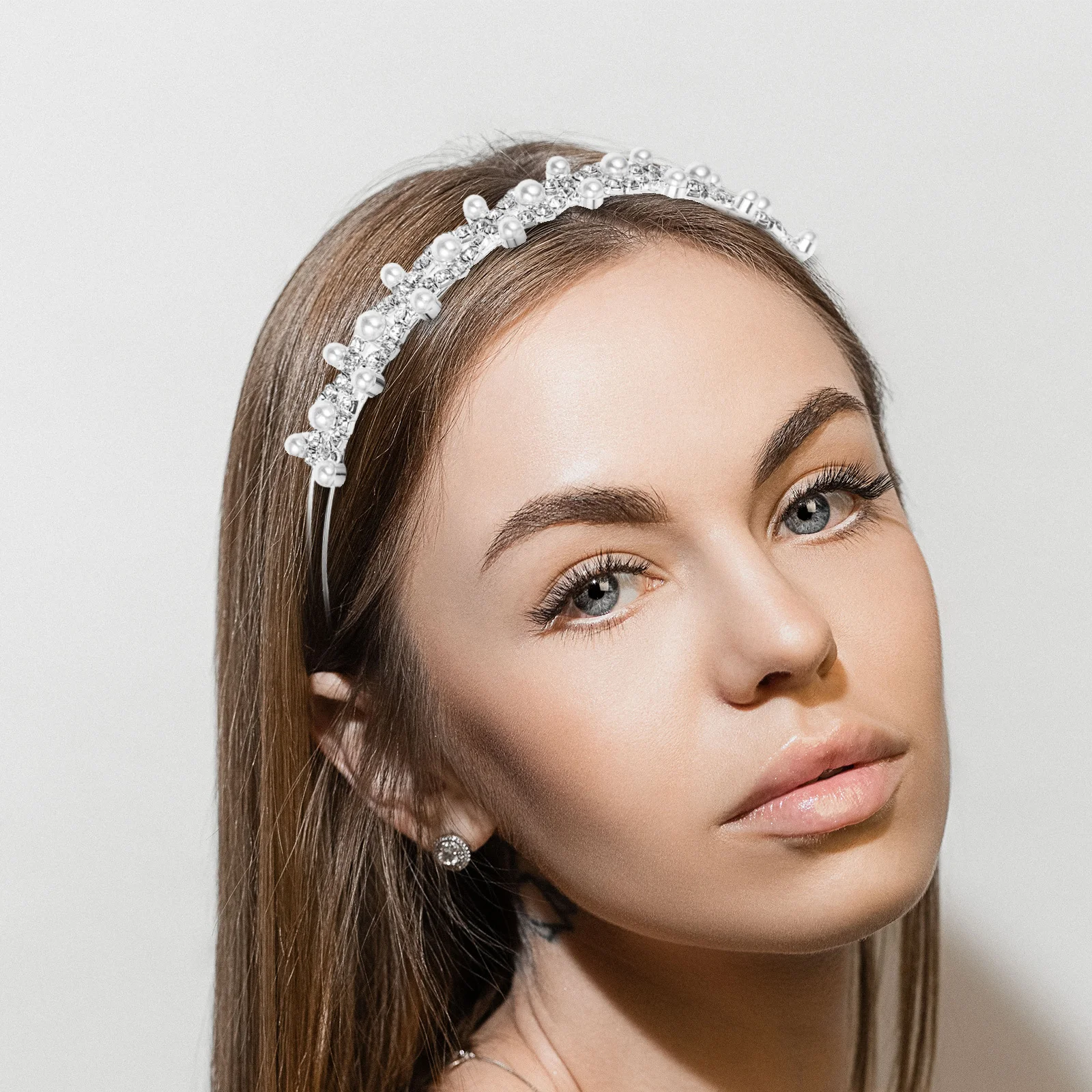 طقم رباط شعر لؤلؤي مكون من قطعتين، خوذة زفاف لامعة وخفيفة الوزن لحفلات الزفاف، أزياء تنكرية للزينة، إكسسوارات نسائية #2