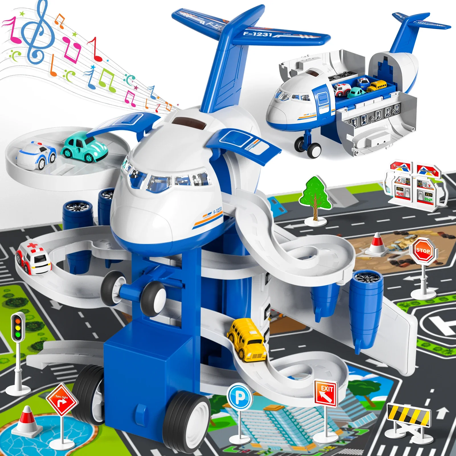 Oversized Collection Aircraft Toy Shape-shifting Multi-purpose Rail Passenger Aircraft with Music Light Maps Toys for Boys Kids