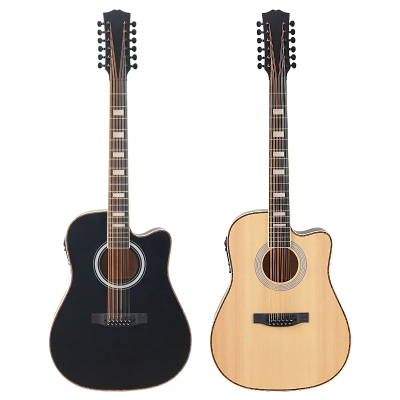 

Black Color 12 String Electric Acoustic Guitar Cutaway Design 41 Inch Full Basswood Body Matte Finish Folk Guitar