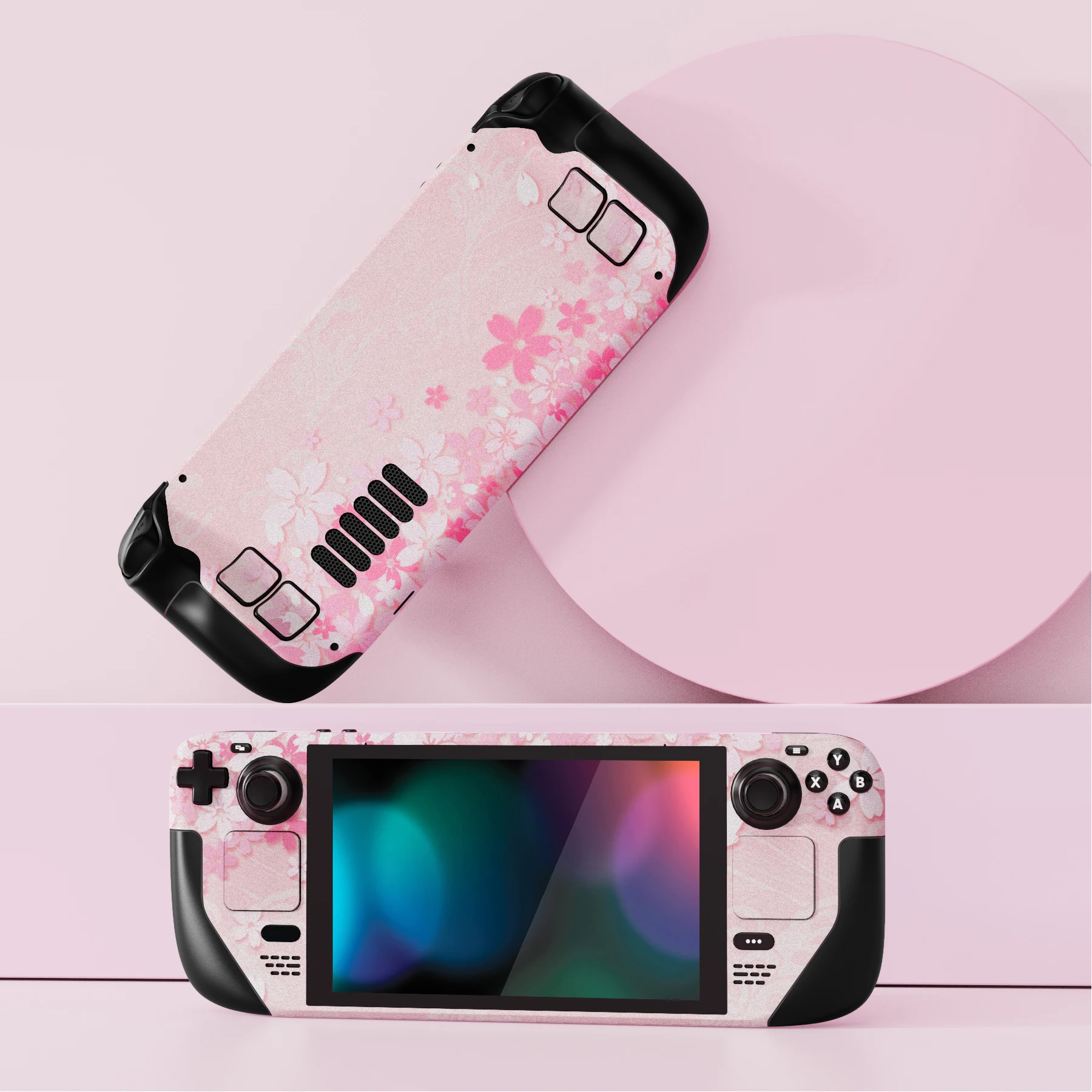 PlayVital Protective Skin Decal for Steam Deck LCD and OLED, Stickers Vinyl Cover - Pink & Cherry Blossom Series