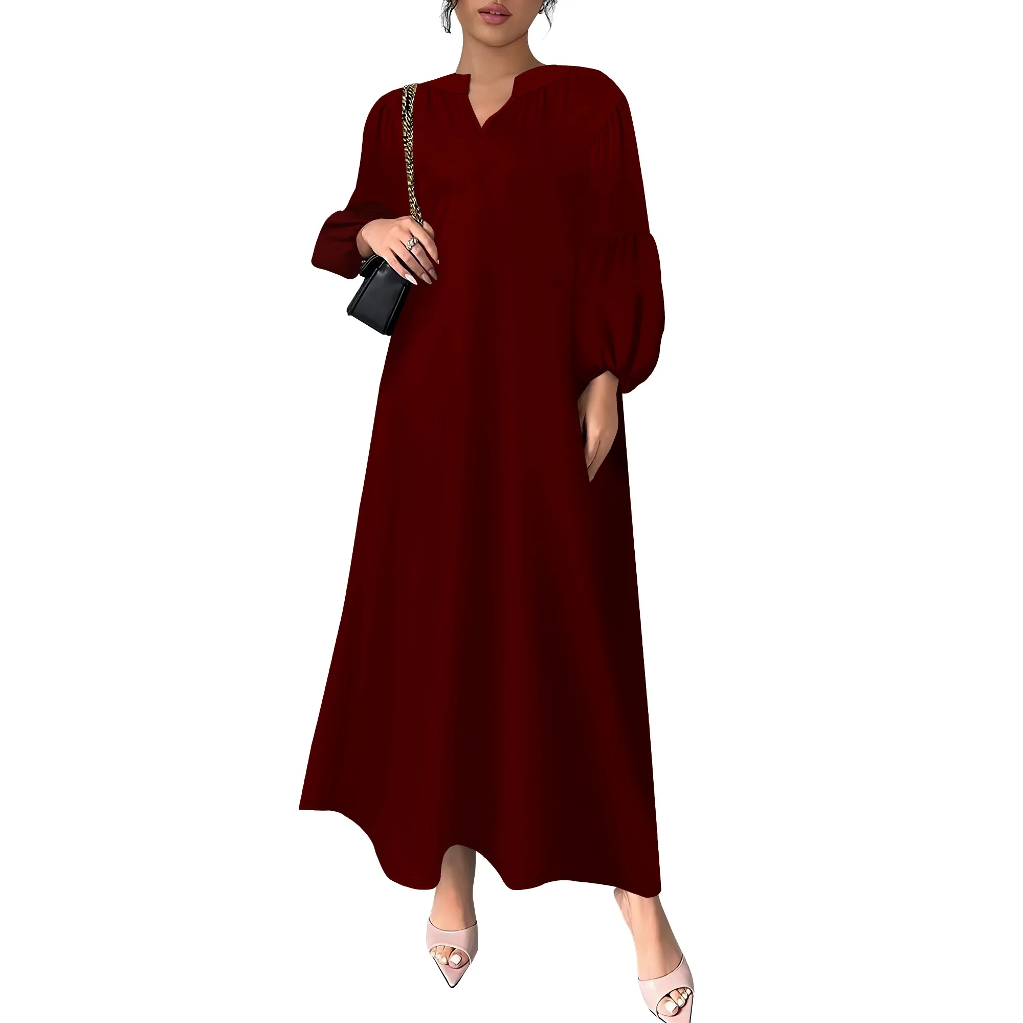 

Shift Dress for Women V Neck Short Sleeves Solid Color Casual Flowy Summer Dresses(XS-3XL)