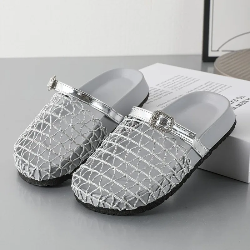 Baby Summer Fashionable Hollow Thick-soled Kids Beach Slipper Lightweight One-length Pedal Crystal Buckle Students Walking Shoes