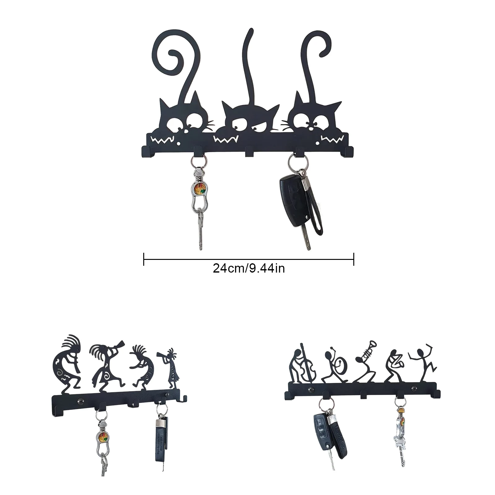 Key Holder for Wall Mount Cat Sweet Home Decorative 5 Hook Rack Metal Hanger Front Door Kitchen Bathroom Clothes Hat Organizer