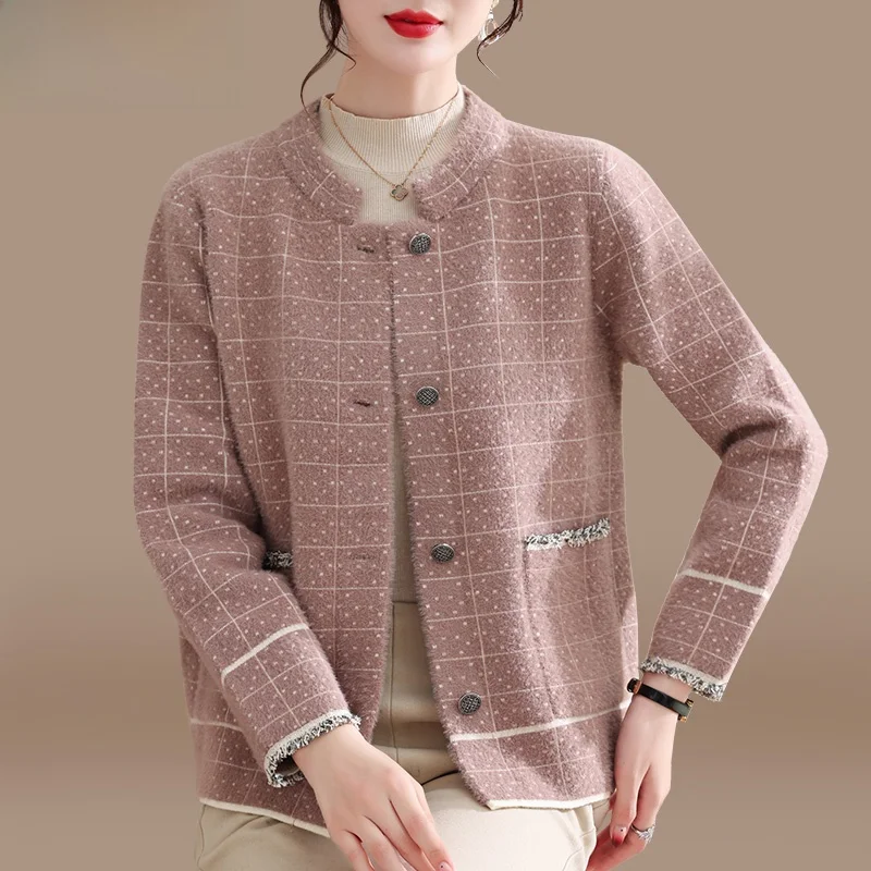 

Faionable Knitted Mink Jaet Women's Mom Sle Autumn Clothes Small Fraance Wind Top Middle-Aged And ly Spring Autu...