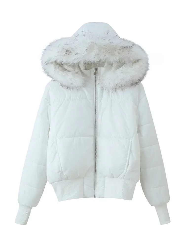 HH 新婦人服 冬ファッション 多用途 長袖 ジップアップ フェイクファー付きフード付き キルティングジャケット 女性用 カジュアル ストリートスタイル ジャケット