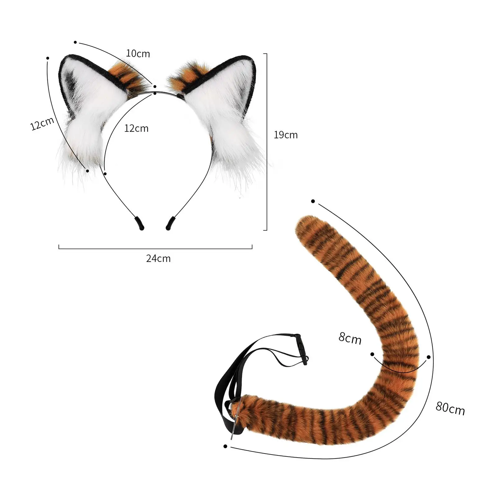 

Tiger Ears and Tail Set Ears Headband Props Cosplay for Masquerade Birthdays