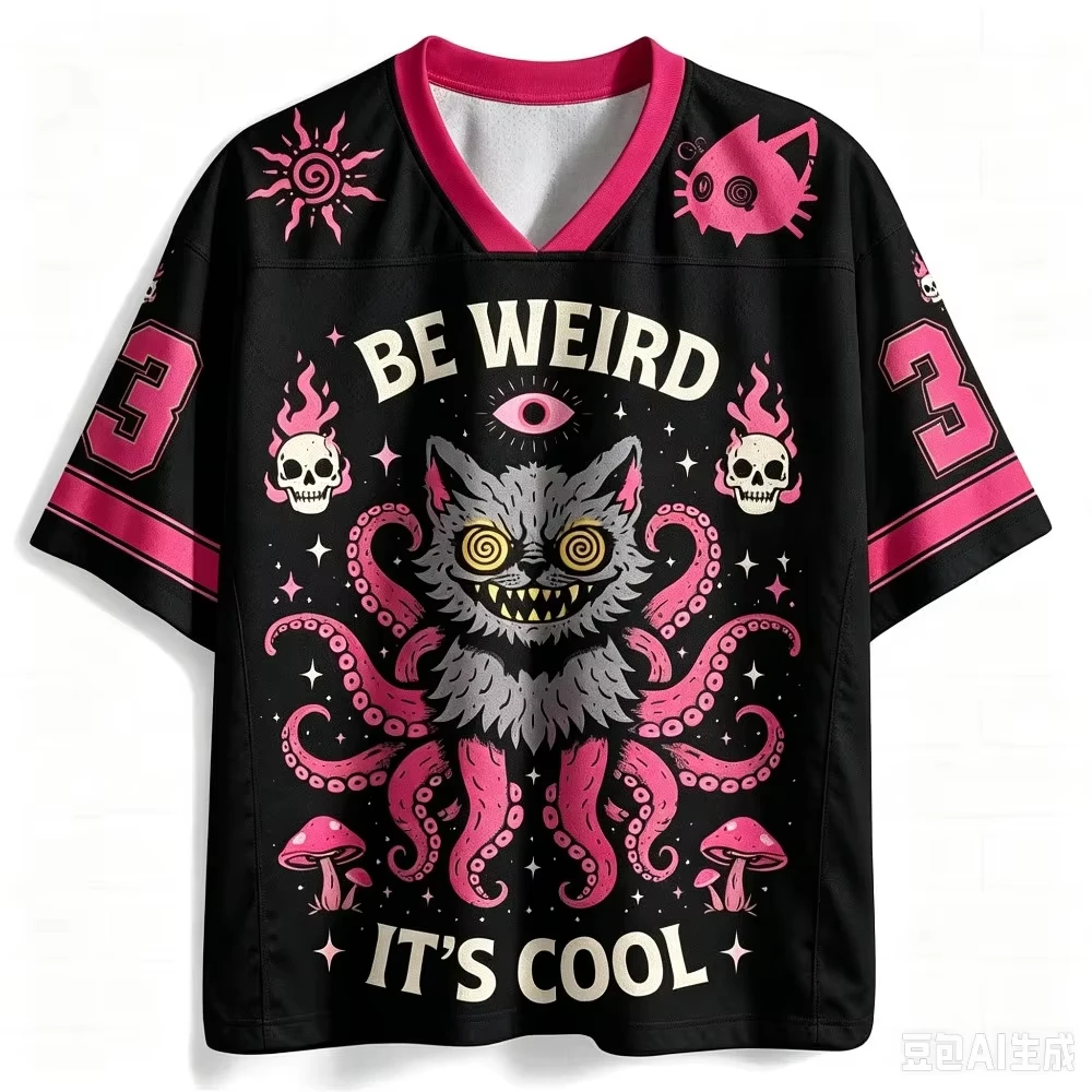 Retro Hunter Octopus Cat Pattern 3D Print Quick-Dry Men Women V-Neck Large-Sized T-Shirt Outdoor Street Casual Y2K Family Shirt