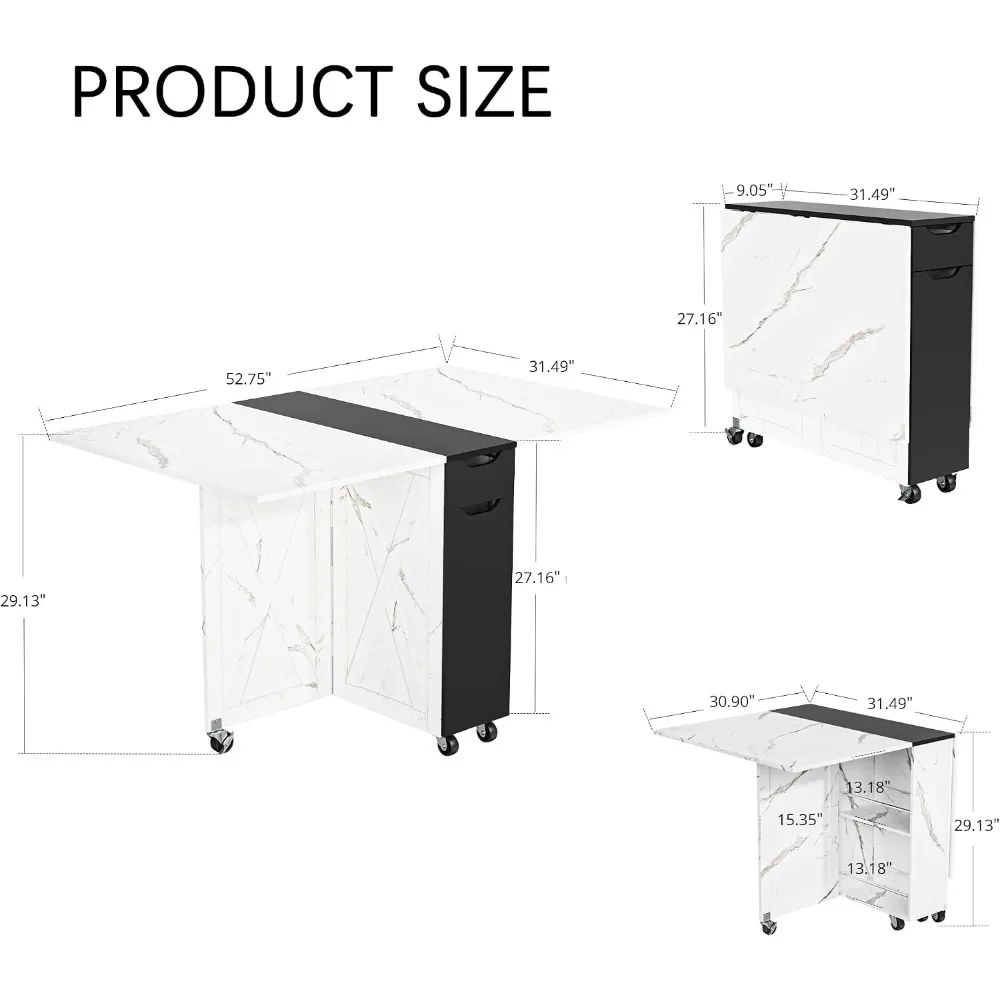 Folding Dining Table for 2-6, Easy Assembly, Stone Pattern and Black