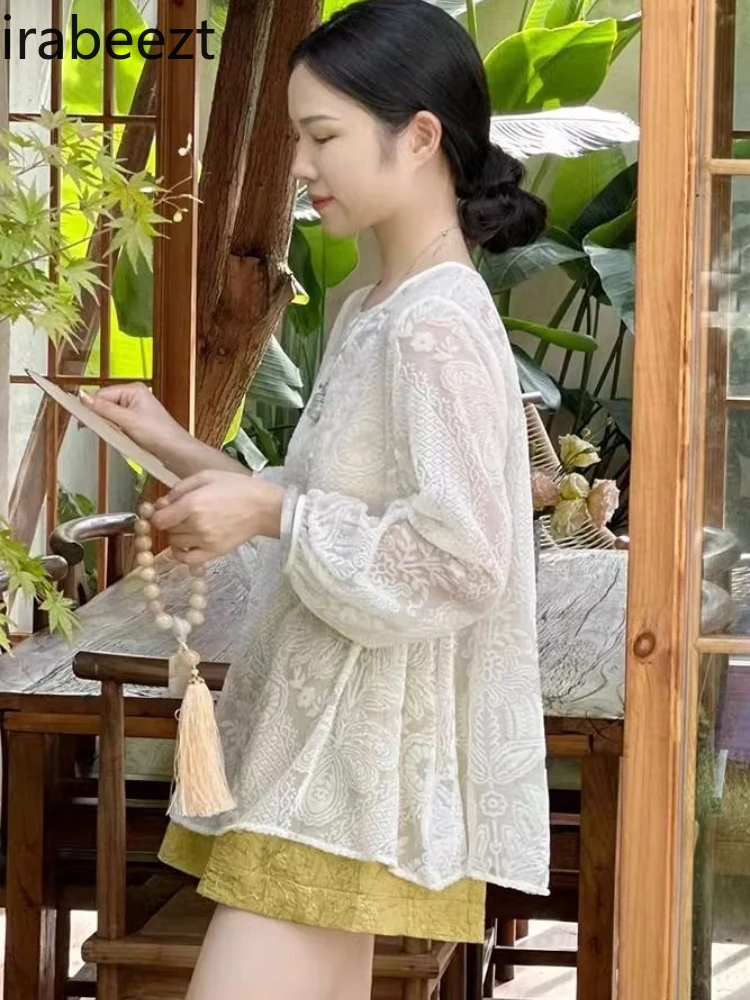 

2025 New Chinese Style Floral Embroidery Top & Shorts Set Women's Summer Loose Fit Two Piece Outfit Traditional Vintage Elegant