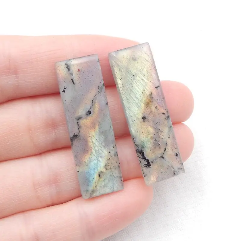 Natural Stone Flashy Labradorite Rectangular Earrings For Women 37x12x4mm 8g Semiprecious Fashion Jewelry Accessories