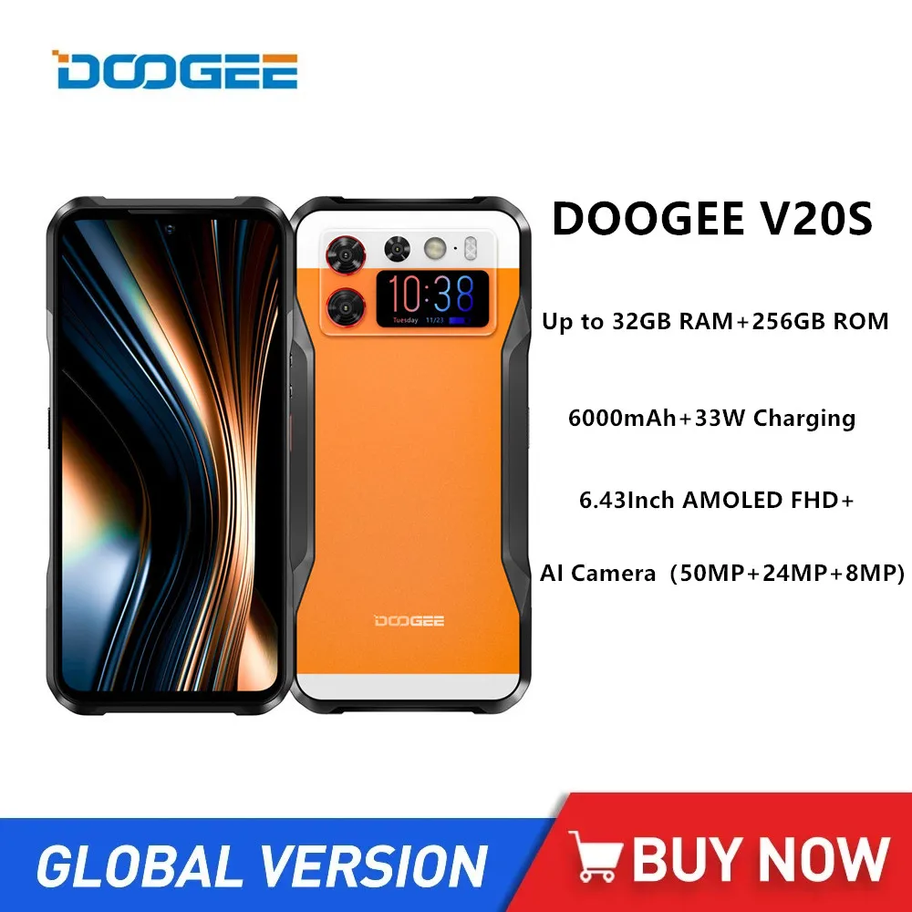 

DOOGEE V20S Rugged 5G Smartphones Octa Core 12GB+256GB 6.34Inch FHD Android 13 Mobile Phone 50MP Camera 6000mAh 33W Charging NFC