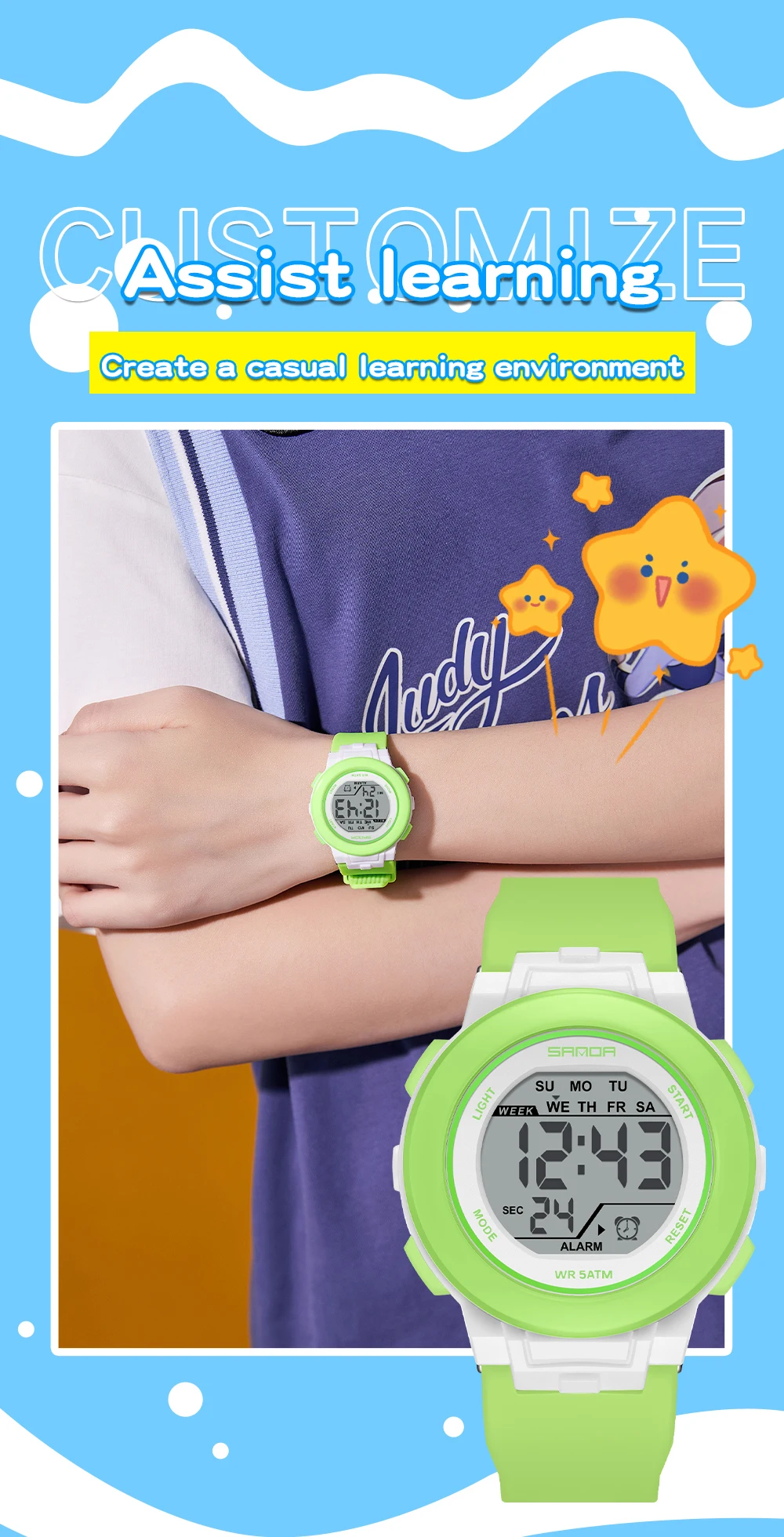 SANDA New 6383 Multifunctional Color Light Watch for High School Students' Sports, Men's and Women's Electronic Watches