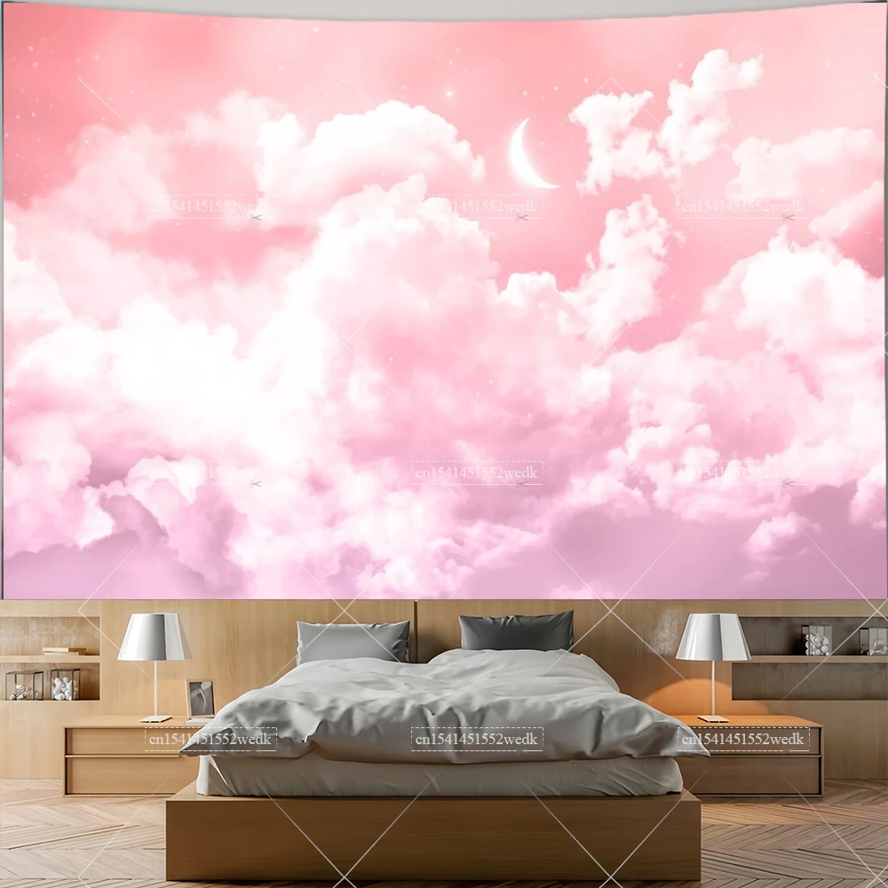 Pink Clouds Tapestry Wall Hanging Cloudy Sky Galaxy Background Landscape Tapestrys Aesthetic Room Decor Photo Studio Shoot Props