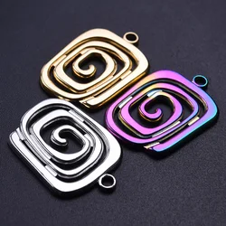 5pcs Square-Spiraled Charms Made Of Stainless Steel For Jewelry Making Supplies Retro DIY Handmade Pendant Keychain Accessories