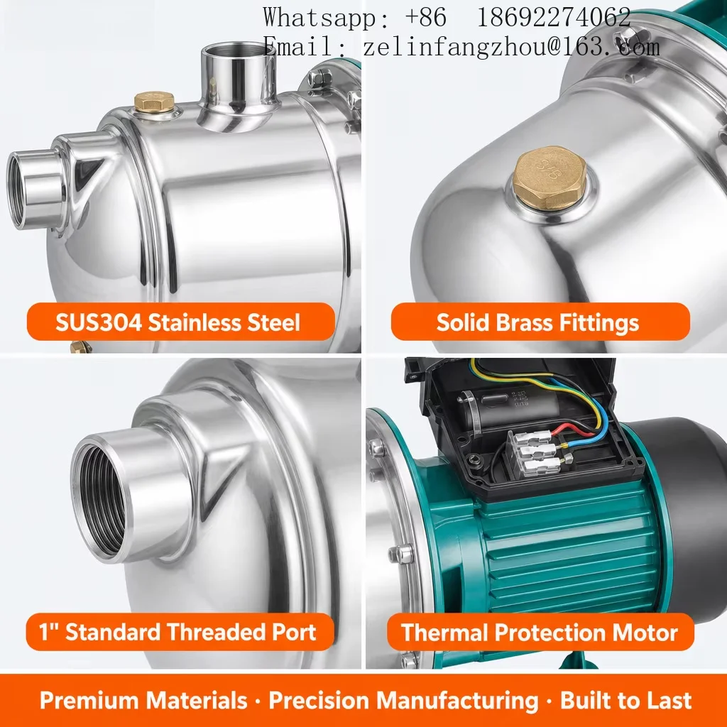SUS304 Stainless Steel JET G1 Series Self Priming Booster Pump 220V 0.25-1.1kW CE ISO Certified OEM Drip Irrigation Pro