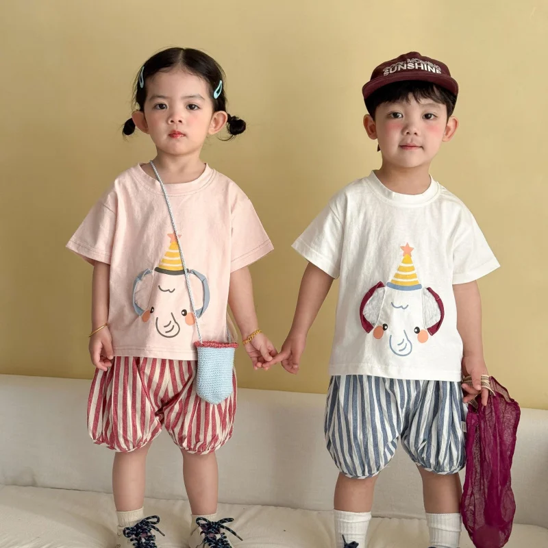 Children's Summer Outfit Baby Pure Cotton Clothes for Girls2026New style boys' loose casual short sleevesTT-shirt Shorts