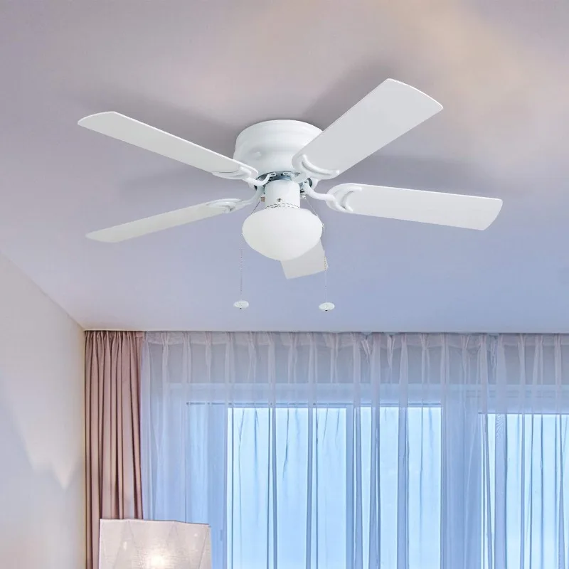 

Prominence Home Alvina, 42 Inch Traditional Flush Mount Indoor LED Ceiling Fan with Light, Pull Chain, Dual Finish Blades,