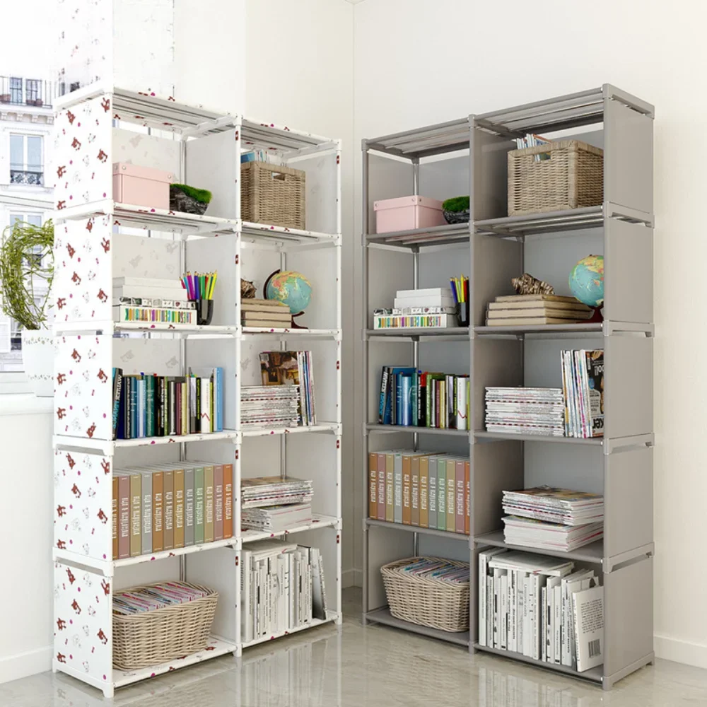 Simple Bookshelf Organizer Multi-layer Double Rows Bookshelf Home Easy Assembly Bookcase Economical Floor Shelves Storage Locker