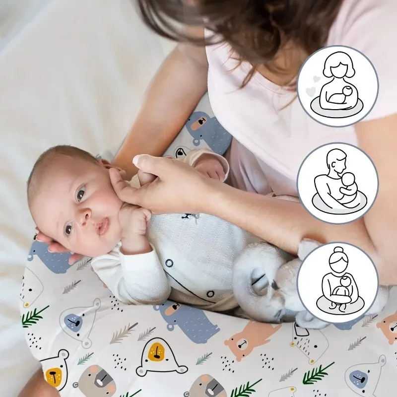 Bantal Menyusui untuk Bayi, Bantal Menyusui, Bantal Penopang Bayi, dengan Penutup yang Dapat Dicuci dengan Mesin & Isian Bernapas 0–17M