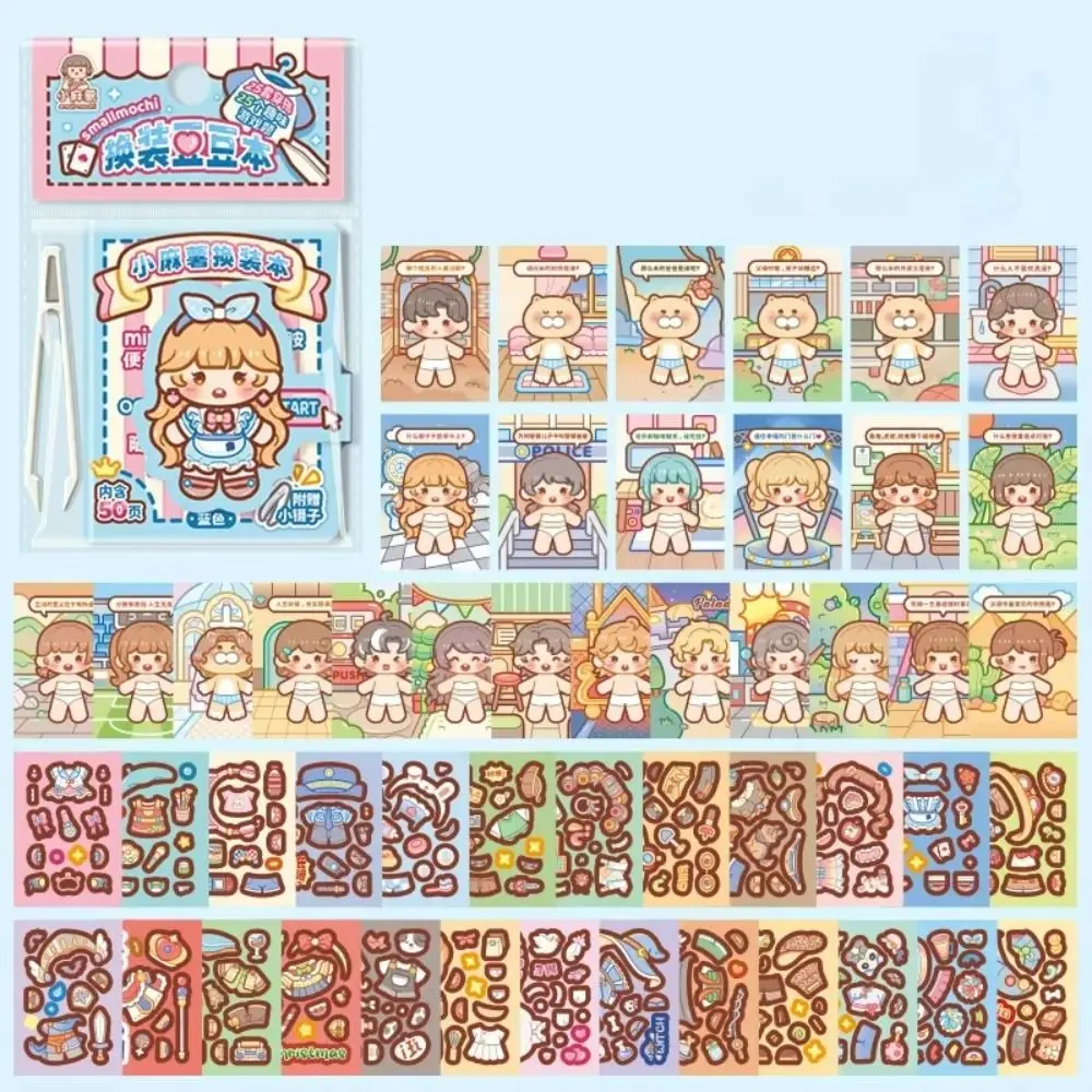 Self Adhesive Mini Dress-Up Sticker Book Pre-Cut Stickers Portable Cartoon Decorative Sticker Book Cartoon Style