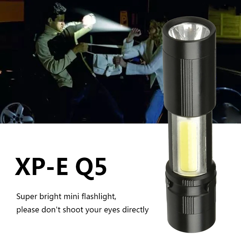 Super Bright LED MINI Flashlight Q5 COB Zoomable Waterproof Aluminum 4 Modes Torch Use AAA Battery for Camping Working Bulbs