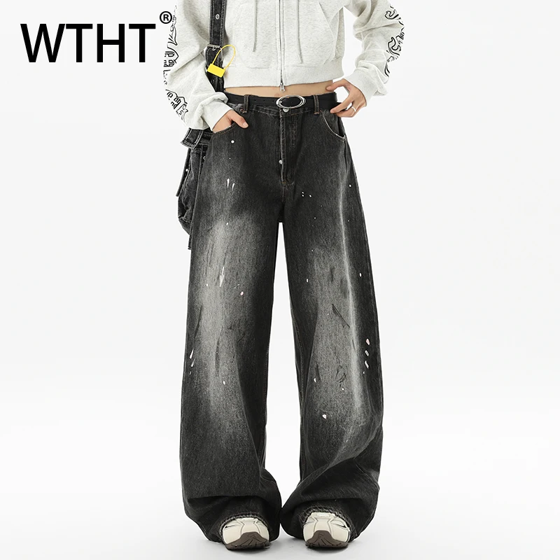 

Мужские джинсы WTHT Fashion 2026: Весенние, с градиентным граффити, свободные, винтажный американский стиль, широкие штанины, повседневные, модель 2A2798