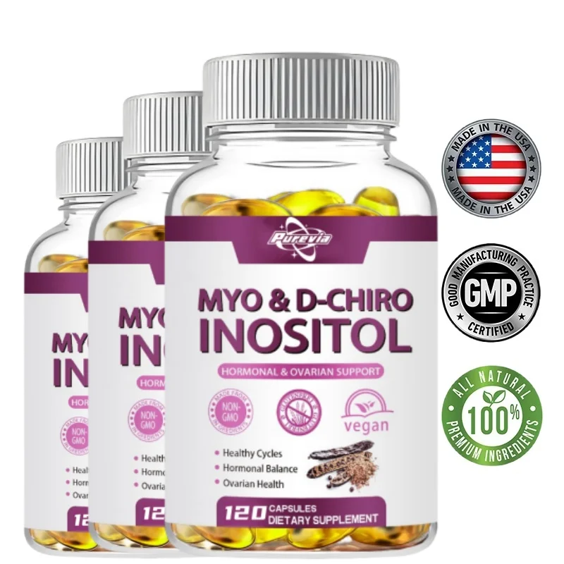 Cápsula de inositol Myo-Inositol y D-Chiro con folla compatible con función ovaria, equilibrio hormonal, suplementos de fertilidad para mujeres