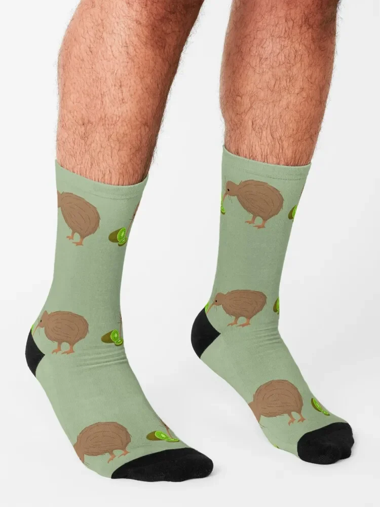 Kiwi-Kannibalismus, niedlicher Neuseeland-Kiwi-Vogel, der Kiwi-Frucht socken isst Fußball-Anti-Rutsch-Cartoon-Socken weibliche Männer