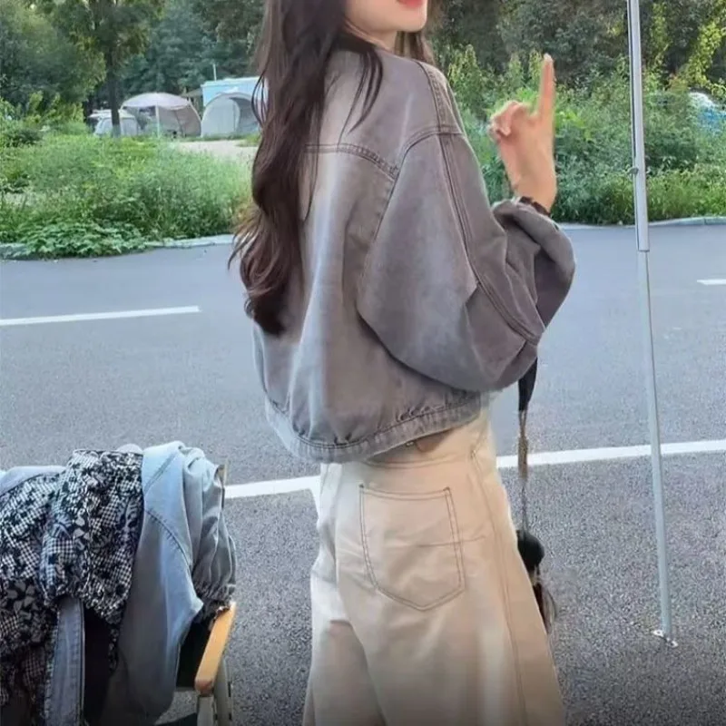 

2025 Spring and Autumn Female New Korean Fashion High-end Denim Jacket Women's Short Casual Loose Large-size Baseball Jersey