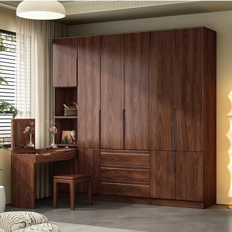 

Customizable black walnut wardrobe corner makeup combination small apartment bedroom home desk cabinet
