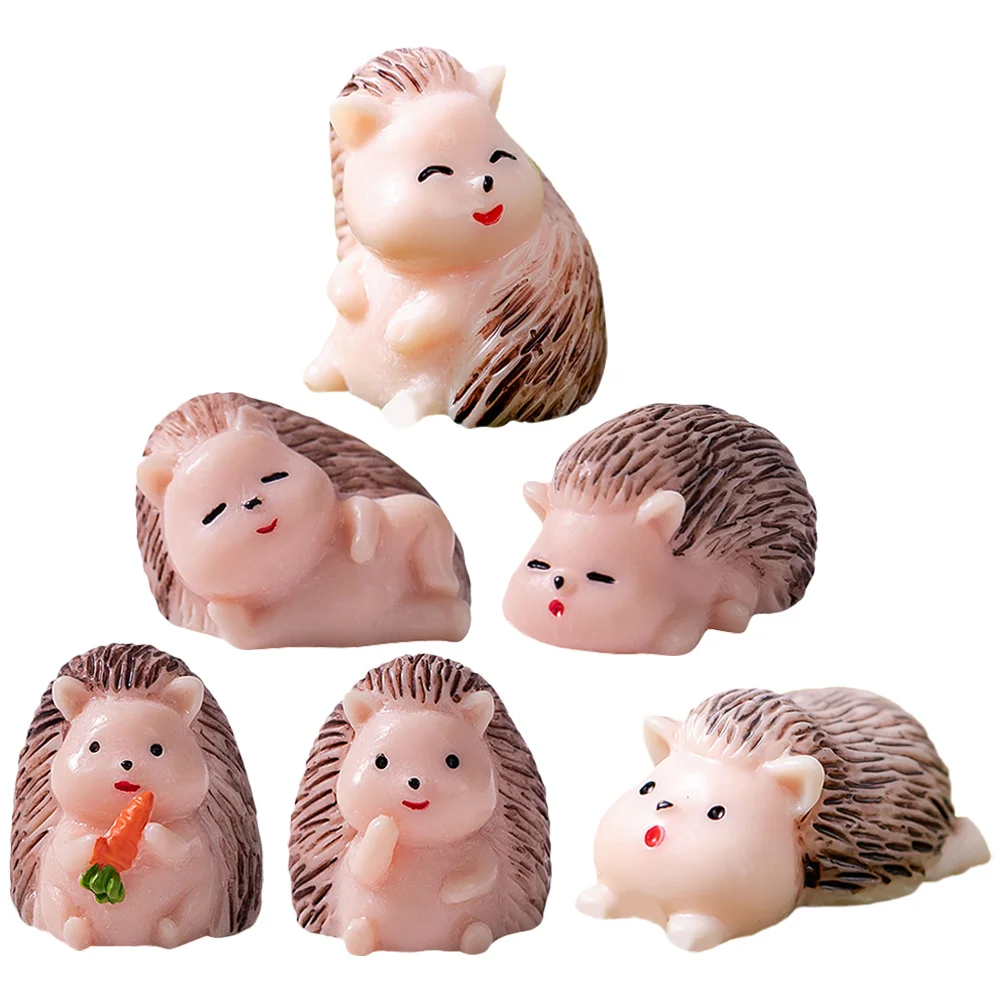 

6 Pcs Potted Hedgehogs Mini Garden Decor Statues Flowerpot Resin Bonsai Miniature Figurines for Crafts Decors Toy