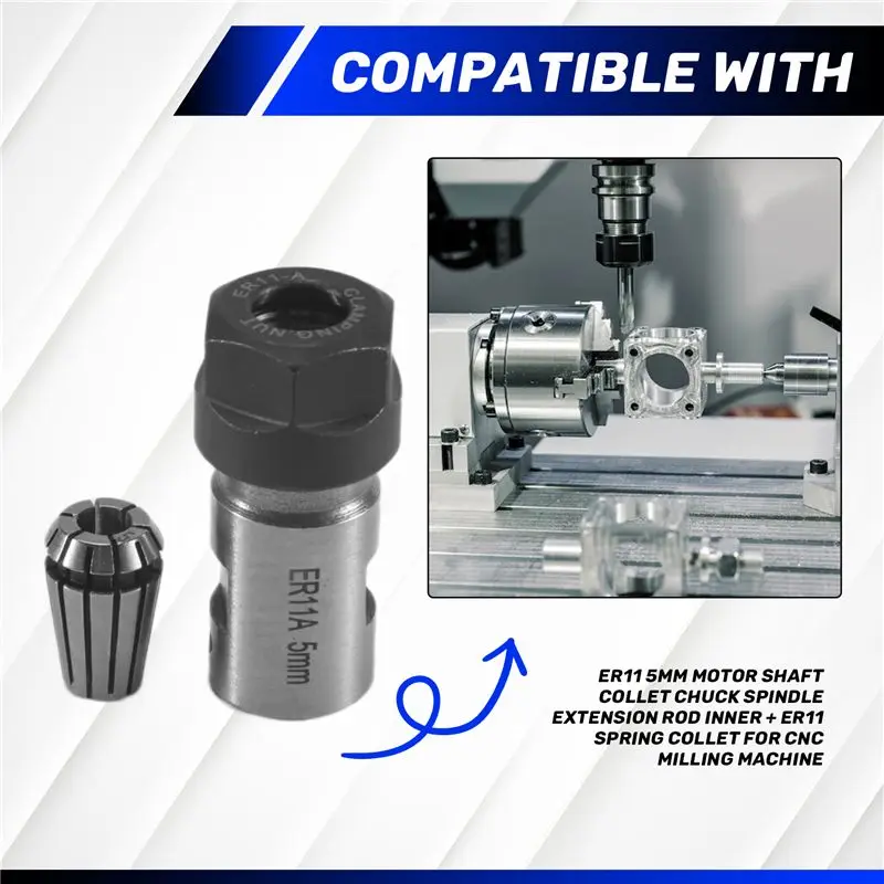 Top Sale Er11 5Mm Motor Shaft Collet Chuck Spindle Extension Rod Inner + Er11 Spring Collet For Cnc Milling Machine view 2