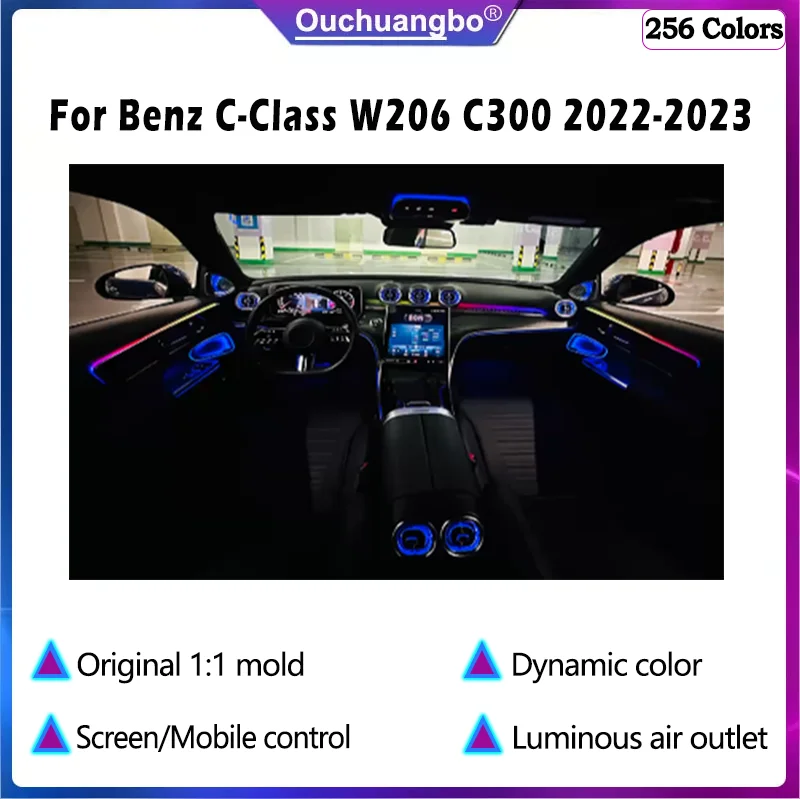 Ouchuangbo Atmosphere Lamp For Benz C-Class W206 W254 X254 C300 2022 2023 Dynamic 256Color Luminous Air Outlet LED Ambient Light