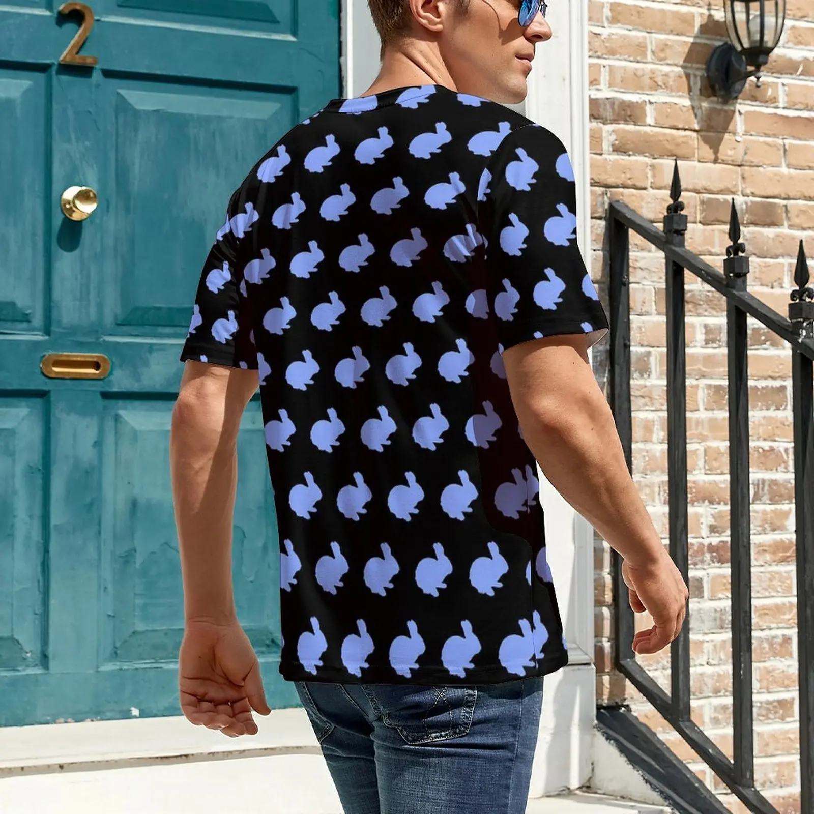 Couple Bunny Rabbit T Shirt Blue Polka Dot Popular T Shirts Short-Sleeved Graphic Tops Dropshipping Summer Casual Oversize Tees