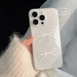 Simplicity Clean Button Bow For iPhone Case 16 15 14 13 12 11 Pro XR XS Max 7 8 Plus Shockproof Soft Phone Y2K Pink Cute Cover