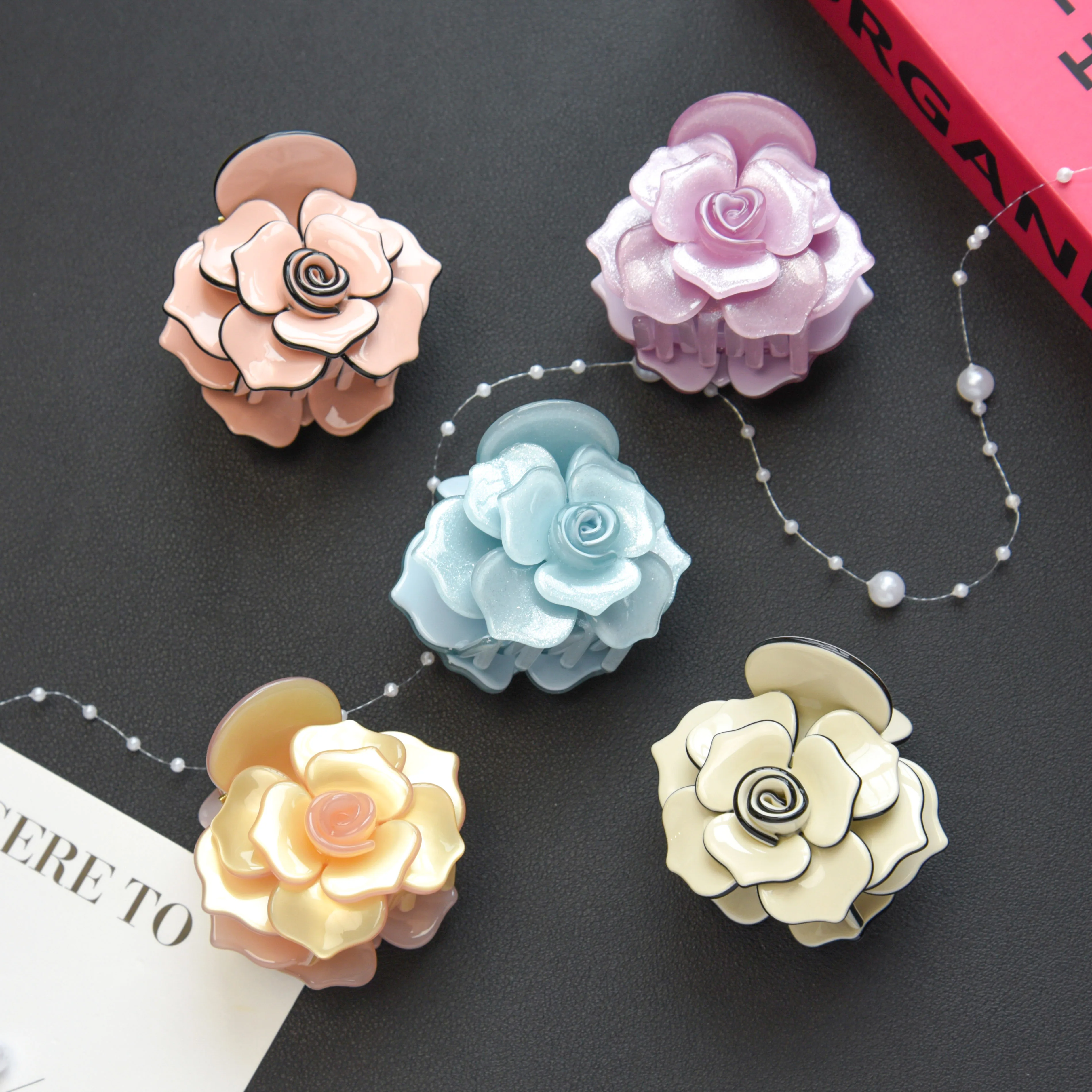

DuoShang Sweet Camellia Rose Acetate Hair Claw Flower Series Claw Clips INS Trendy Hair Clips for Women Girls Hair Accessories