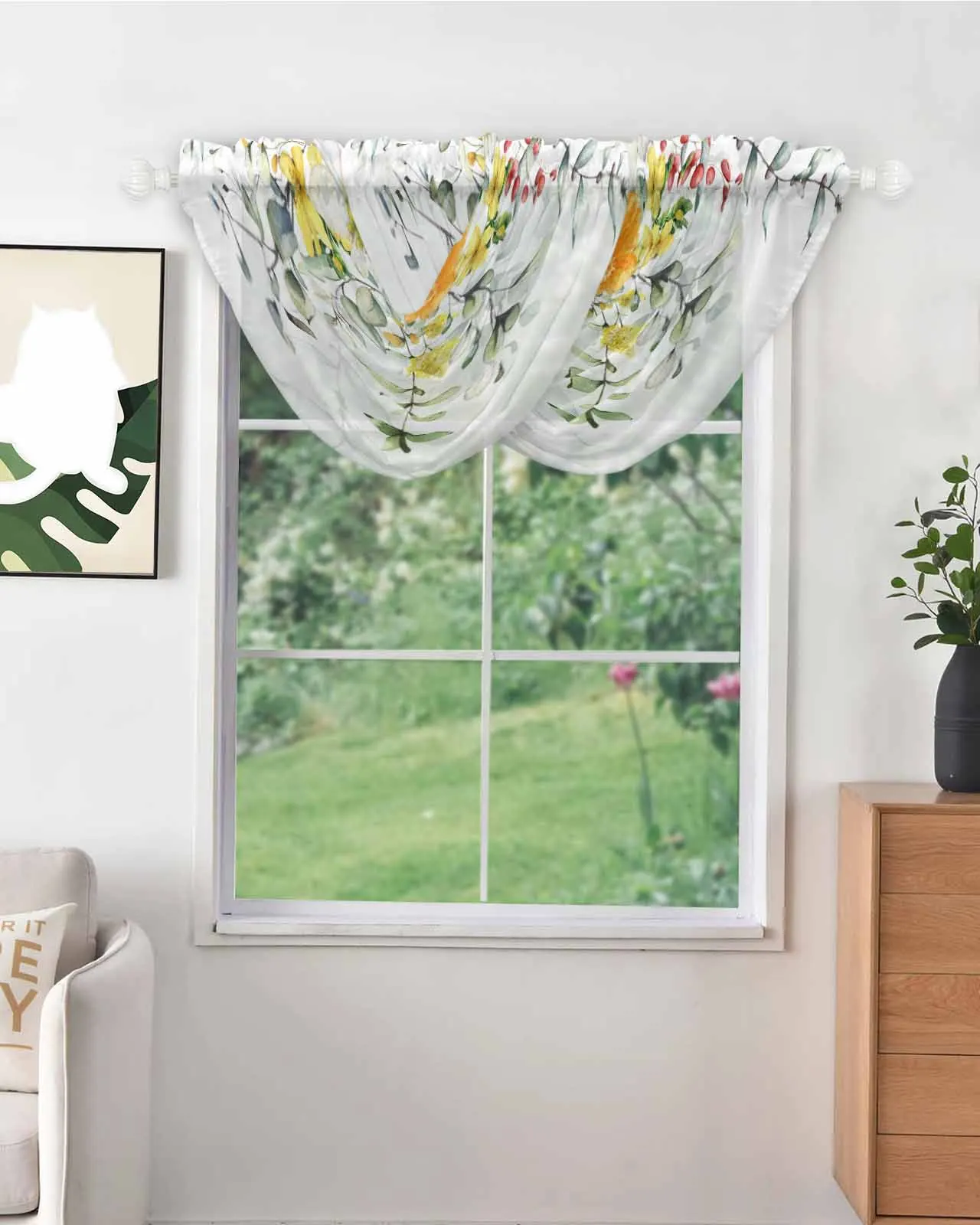 Spring Plants Wildflowers Leaves Irregular Design High Quality Voile Window Curtains for Bedroom Balcony Sheer Drapes