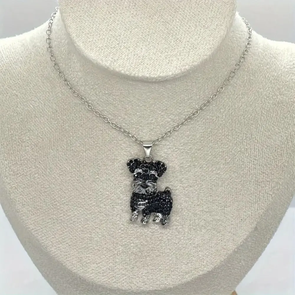 Exquisite Schnauzer Pendant Necklace Cute Puppy Maltese Dog Pendant Necklace Rhinestone Decor Aesthetic Neck Accessories