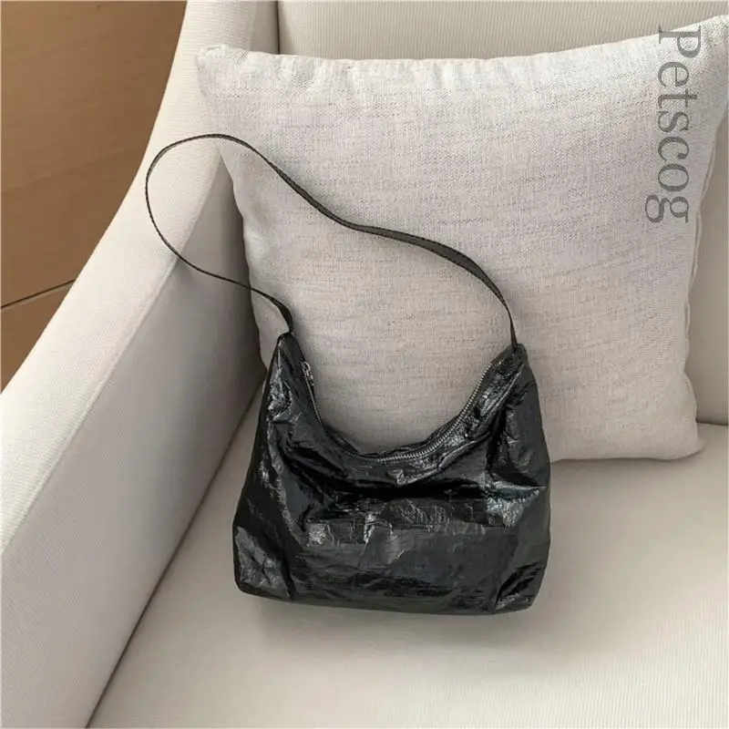 Pleated Design Handbags For Women Glossy Pu Leather Zipper Underarm Hobo Clutch Purse Korean Fashion Ladies Silver Shoulder Bags