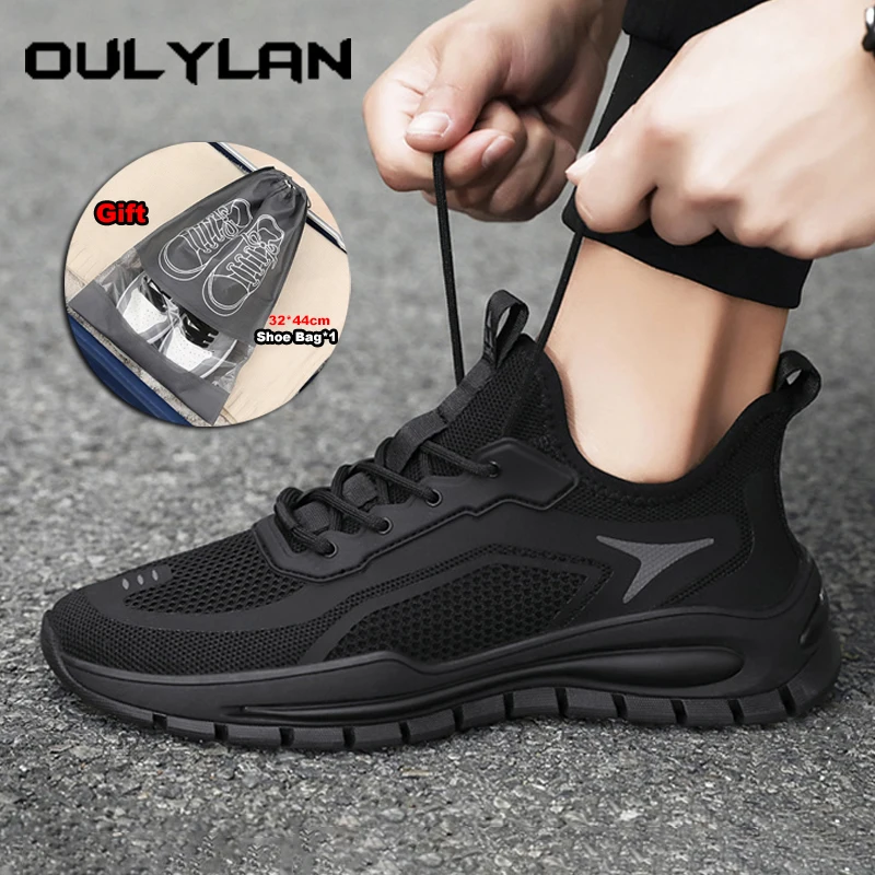 

Oulylan/летняя спортивная обувь с дышащей сеткой, однотонная прогулочная обувь на шнуровке, износостойкие кроссовки на мягкой подошве для мужчин