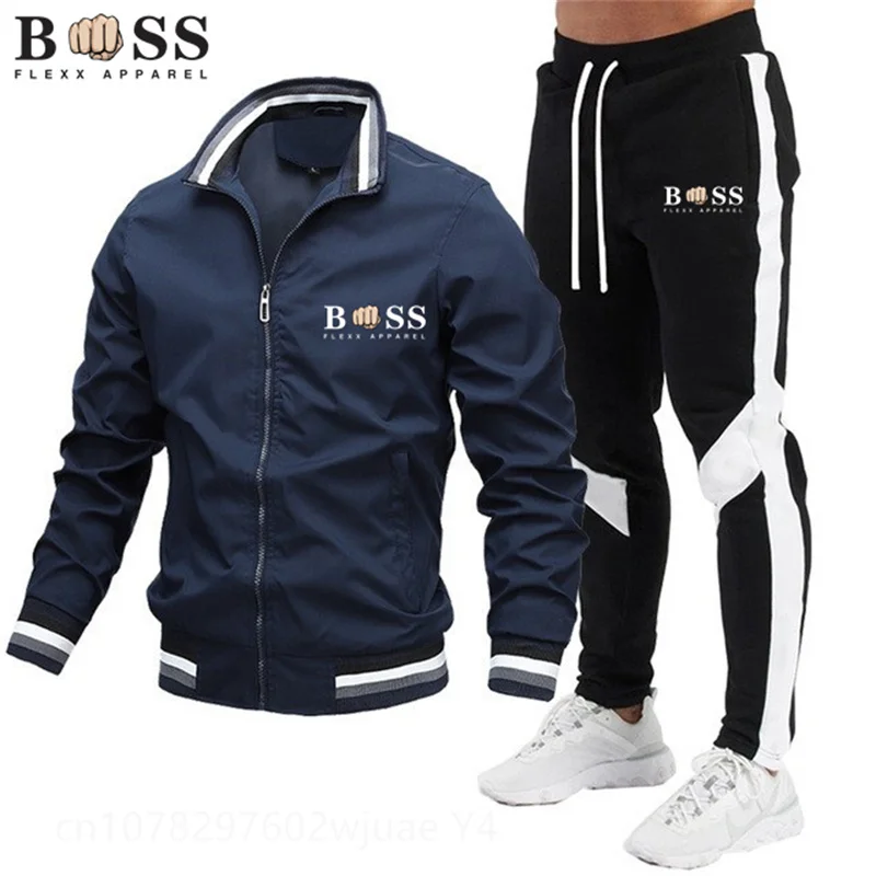 2024 Spring New Men\'s Sets Jacket and Sweatpants 2-piece Set Casual Spliced Pants Baseball Stand Neck High Quality Jacket Coat