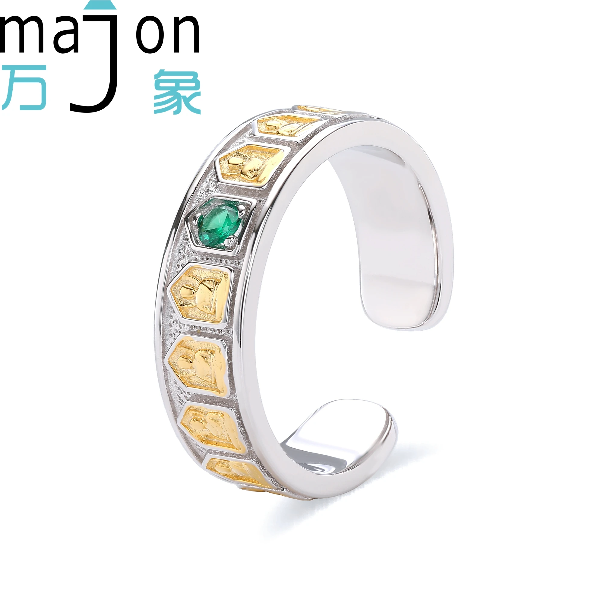Unisex round Shape Buddha Statue Ring S925 Silver Lab Grown Emerald Jewelry