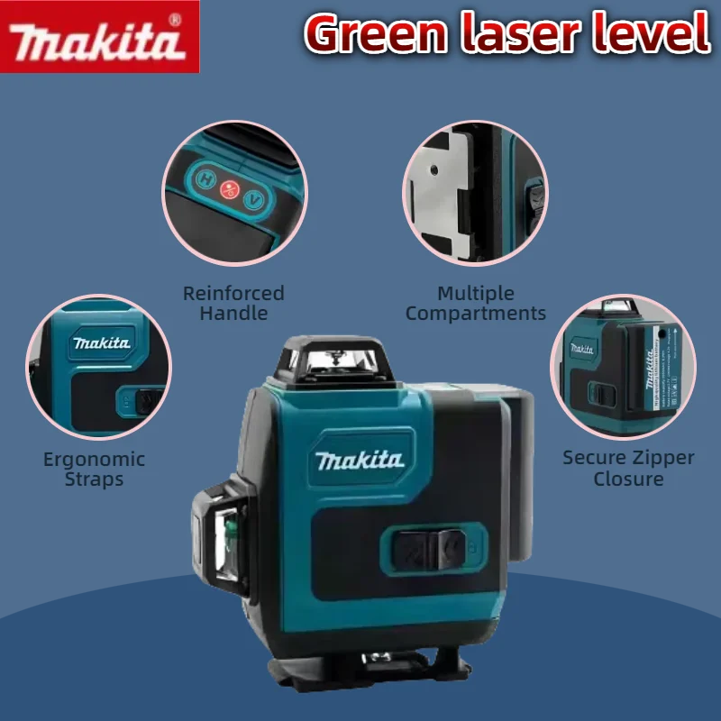 Makita alta precisão sem fio auto-nivelamento 360 horizontal vertical luz verde laser cruz fixado na parede ferramenta de nível portátil