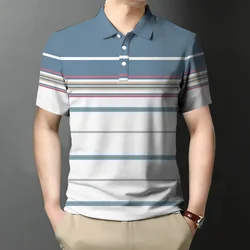 Summer Fashion Men's Polo Shirt Striped Print T Shirt Buttons Short Sleeve Vintage Clothing Oversized Streetwear Casual Golf Top