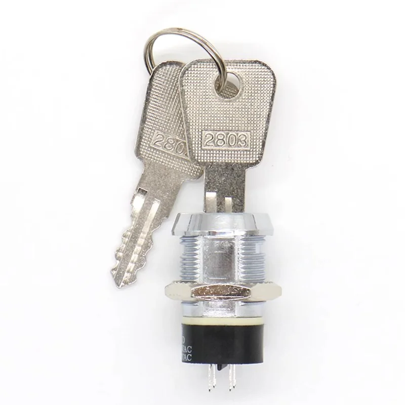19mm Metal Electronic Key Switch Lock 4Pin ON OFF 2 Position DPST 2803 Panel Mount Power Control 1 or 5 Sets with Pullout Keys