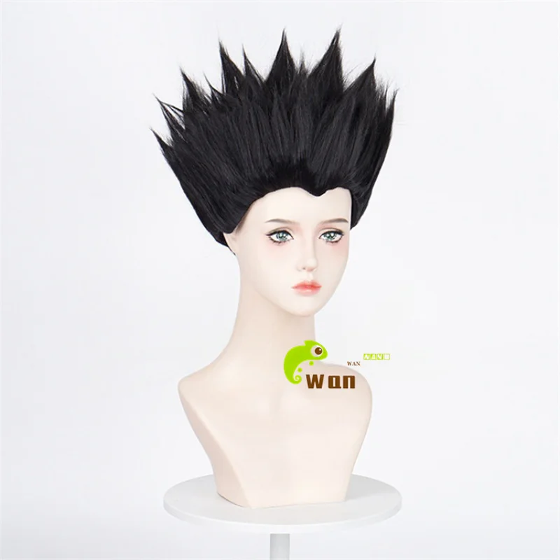 Parrucca cosplay Anime Leorio PaladiKnight nera 30 cm parrucche corte Leorio capelli sintetici resistenti al calore Halloween + cappuccio parrucca gratuito