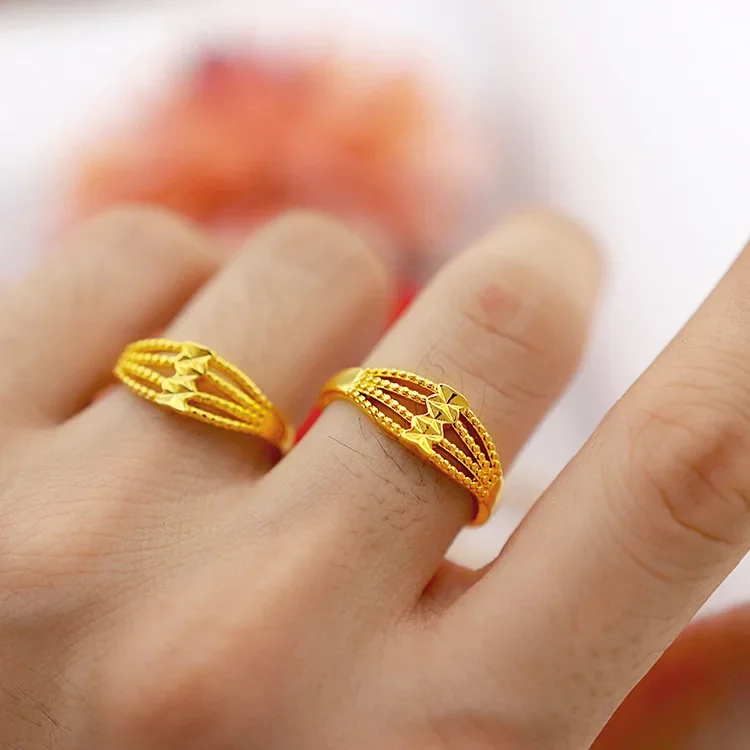 9999 Real Gold 24K Japanese and Korean Fashion Women's Style Four-Line Open Women's Ring Gold Fashion Women's Gold Small Ring