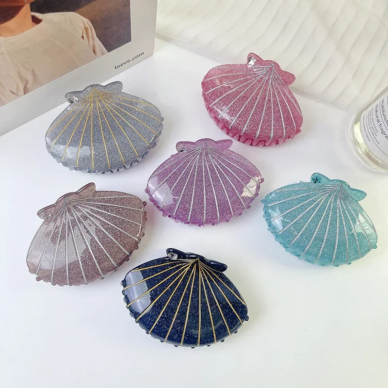 

Cartoon Large Shell Hair Clips Simple Fine Flash Diamond Hair Claw Sweet Cool Spice Updo Shark Clip Hair Accessories for Women